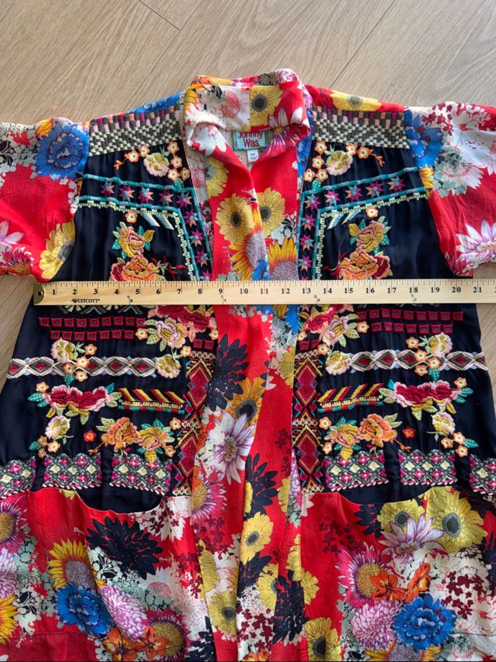 Johnny Was Mishka Rose Embroidery Silk Kimono Size Petite XS - Picture 13 of 14